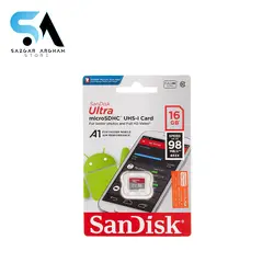 کارت حافظه microSDHC سن دیسک مدل Ultra A1 کلاس 10 استاندارد UHS-I U1 سرعت 98MBps ظرفیت 16 گیگابایت
