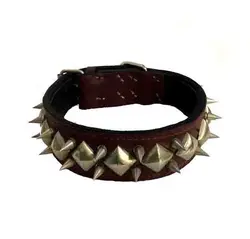 قلاده گردنی چرم پرچدار دولایه