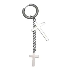 گوشواره مردانه دو صلیبه نقره ای