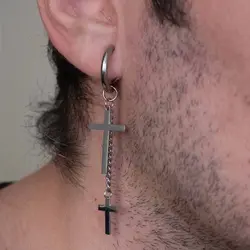 گوشواره مردانه دو صلیبه نقره ای