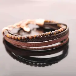 دستبند چرم مردانه 4 لاین کد da68