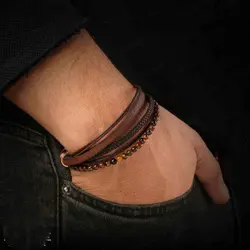 دستبند چرم مردانه 4 لاین کد da68