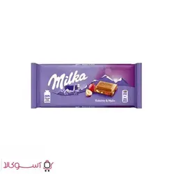 شکلات شیری میلکا مدل فندق و کشمش بسته 100 گرمی