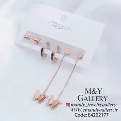 پک گوشواره حلقه و پروانه رزگلد