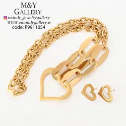 نیم ست قلب استیل طرح طلا