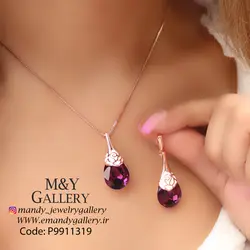 نیم ست ارغوانی گل سواروسکی