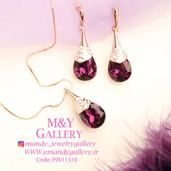 نیم ست ارغوانی گل سواروسکی