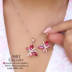 نیم ست پروانه سواروسکی سرخابی