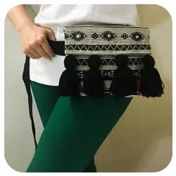 کیف دست دوز مدل شلیته (با کمربند) - سفیدمشکی