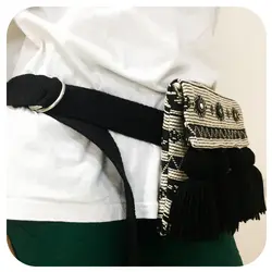 کیف دست دوز مدل شلیته (با کمربند) - سفیدمشکی