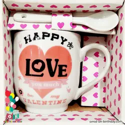ماگ قاشق دار طرح ولنتاین Happy love کد F0033