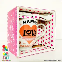 ماگ قاشق دار طرح ولنتاین Happy love کد F0033