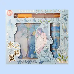 ست 14 تکه چسب واشی و استیکر ورقه ای به همراه کاتر طرح پروانه و دختر