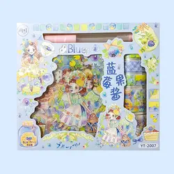 ست 14 تکه چسب واشی و استیکر ورقه ای به همراه کاتر طرح بلوبری