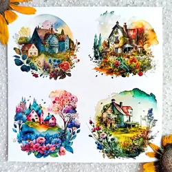 ست برچسب کلبه ی رویایی | استیکر آبرنگی