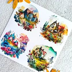 ست برچسب کلبه ی رویایی | استیکر آبرنگی