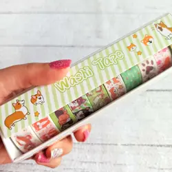 چسب واشی 10 عددی فانتزی | پک چسب طرح دار رنگی رنگی