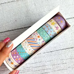 چسب واشی 10 عددی فانتزی | پک چسب طرح دار رنگی رنگی