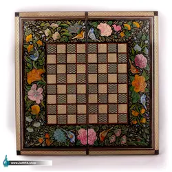 تخته نرد خاتم اعلا با نقاشی گل و مرغ صدف مشکی 50*50 - فروشگاه صنایع دستی ظریفا