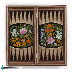 تخته نرد خاتم اعلا با نقاشی گل و مرغ صدف مشکی 50*50 - فروشگاه صنایع دستی ظریفا