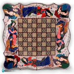 تخته نرد خاتم دالبری زمینه صدف با نگارگری لیلی و مجنون 50 در 50 - فروشگاه صنایع دستی ظریفا