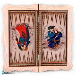 تخته نرد خاتم دالبری زمینه صدف با نگارگری لیلی و مجنون 50 در 50 - فروشگاه صنایع دستی ظریفا