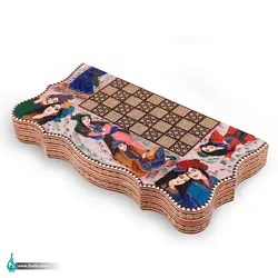 تخته نرد خاتم دالبری زمینه صدف با نگارگری لیلی و مجنون 50 در 50 - فروشگاه صنایع دستی ظریفا