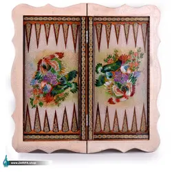 تخته نرد و شطرنج خاتم با نگارگری سیمرغ بر زمینه صدف دالبری 50*50