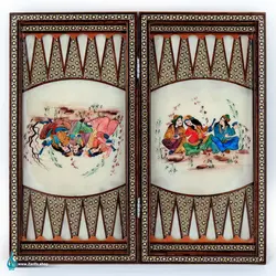 تخته نرد و شطرنج خاتم لب گرد مجلس بزم صدف سفید 50*50 - فروشگاه صنایع دستی ظریفا