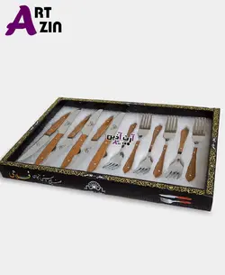 کارد و چنگال میوه خوری زنجان 12 پارچه طرح چوب کد: 2-146