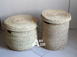 سبد لباس چرک حصیری نظم دهنده درب دار بزرگ -  کد: 235