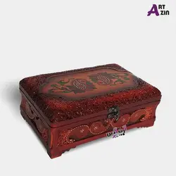 جا کارد و چنگال رومیزی چوبی ۲۲*۱۴ سانتی با چرم طبیعی و نقاشی کد: 830
