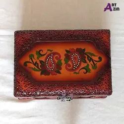 جا کارد و چنگال رومیزی چوبی ۲۲*۱۴ سانتی با چرم طبیعی و نقاشی کد: 830