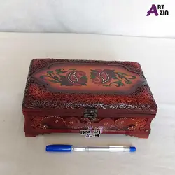 جا کارد و چنگال رومیزی چوبی ۲۲*۱۴ سانتی با چرم طبیعی و نقاشی کد: 830