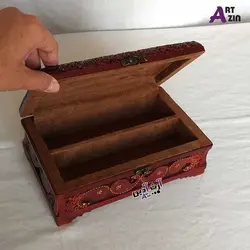 جا کارد و چنگال رومیزی چوبی ۲۲*۱۴ سانتی با چرم طبیعی و نقاشی کد: 830