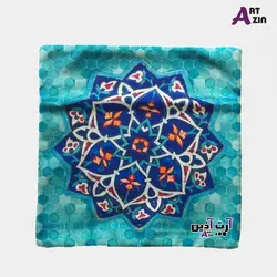 کوسن طرح سنتی کاشی مخمل رنگ آبی فیروزه ای کد:  63 - 601