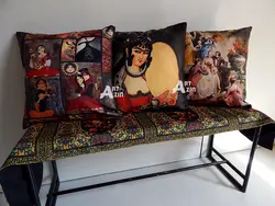 کوسن طرح سنتی کاشی مخمل رنگ آبی فیروزه ای کد:  63 - 601