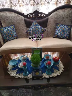 کوسن طرح سنتی کاشی مخمل رنگ آبی فیروزه ای کد:  63 - 601