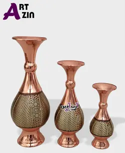 گلدان خاتم کاری مسی ۲۰ اصفهان صراحی استخوانی - کد : ۱ - ۱۴۱۰