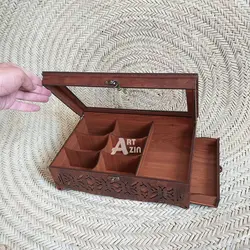 جعبه شیشه ای تی بگ بزرگ کشودار مستطیلی کد: 1105