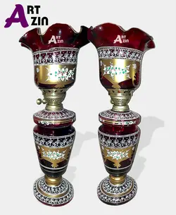 چراغ لاله کریمخانی طرح چک اکلیلی رومیزی جفت تک سایز  -  کد: ۵۵۶