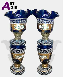 چراغ لاله کریمخانی طرح چک اکلیلی رومیزی جفت تک سایز  -  کد: ۵۵۶