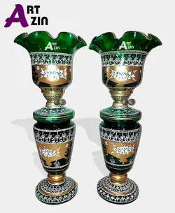 چراغ لاله کریمخانی طرح چک اکلیلی رومیزی جفت تک سایز  -  کد: ۵۵۶