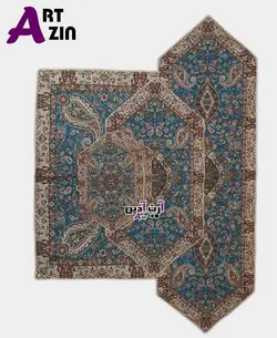 رومیزی ترمه یزد پنج تکه ابریشم طرح سالار آبی درباری کد: ۱۶۰۶