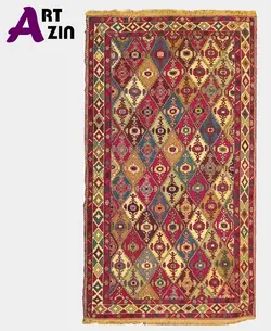 گلیم دستباف سوزنی (ورنی) دو ونیم متری مدل دشت مغان اردبیل نقشه شطرنجی کد:456 - گروه هنری آرت آذین