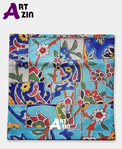 کوسن سنتی جدید مخملی مبل طرح کاشی آبی کد: 36-601