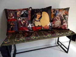 کوسن سنتی جدید مخملی مبل طرح کاشی آبی کد: 36-601