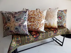 کوسن سنتی جدید مخملی مبل طرح کاشی آبی کد: 36-601