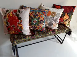 کاور کوسن مبل آبی سفید گل مخمل طرح سنتی کد: 14-601