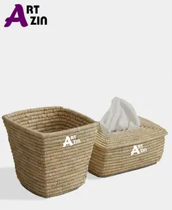 جا دستمال کاغذی و سطل زباله حصیر بافی جهیزیه عروس-  کد: 231